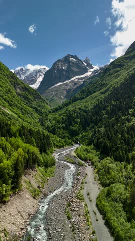 A beautiful aerial view of a mountain gorge. Landscape and nature of the North Caucasus.