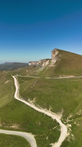 Aerial view of a mountain road. Landscape and nature of the North Caucasus