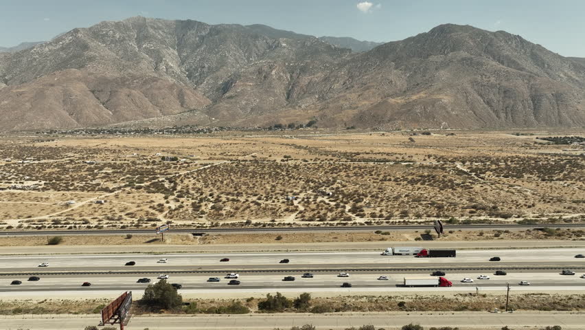 California Desert Highway Aerial Shot of Interstate 10 Freeway Morongo Valley Right California USA
