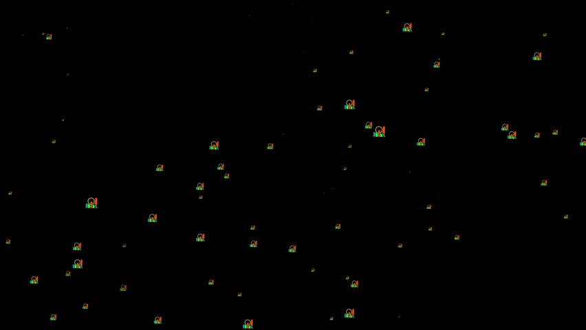 Scattered Colorful User Icons with Glitch Effect on Black. Business grow charts with random premium research particles 4k animation. - Powered by Shutterstock - Get 15% off with code: PIKWIZARD15