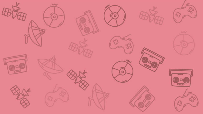 Retro tech outlines illustration ideal for gaming articles, vintage technology blogs, music podcasts, and 80sthemed marketing materials.