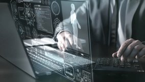 Businessman working with futuristic holographic interface showing 3D model - Powered by Shutterstock - Get 15% off with code: PIKWIZARD15