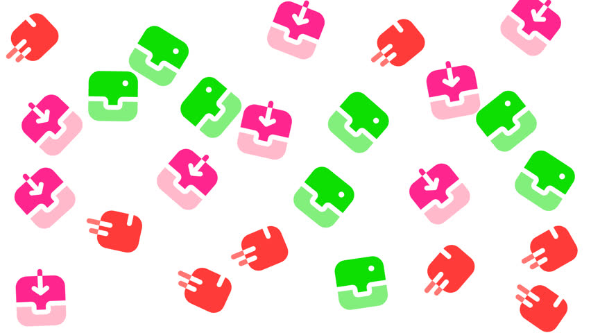 Scattered pattern of red, green, pink download symbols. Suitable for digital marketing materials, website design, and online content creation.	
