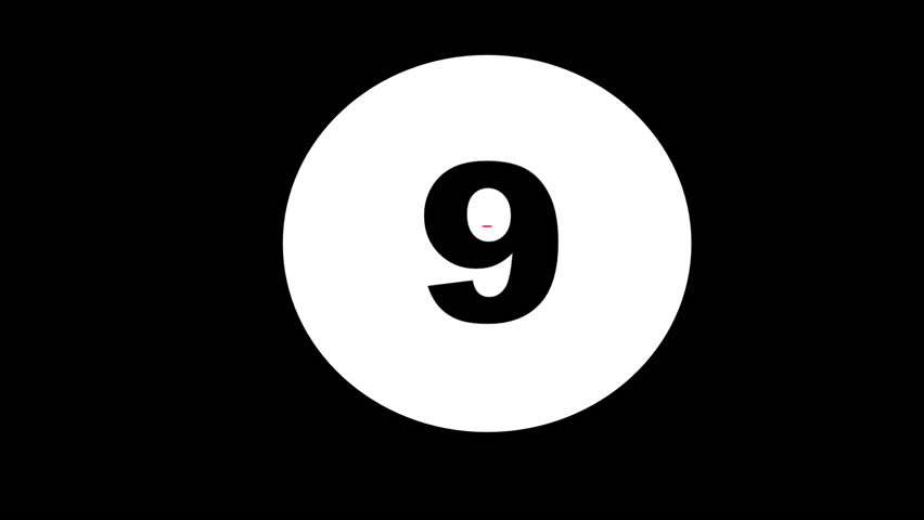 Countdown number 9 to 1 on dark background