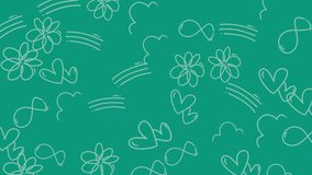 Hand drawn floral, heart, infinity, and rainbow motifs on teal backdrop. Ideal for vibrant and creative greeting cards or stationery designs. - Powered by Shutterstock - Get 15% off with code: PIKWIZARD15