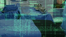 Surgeon entering prep room activating green code overlay, adjusting mask straps ensuring sterile. Medical, healthcare, sterile, digital, futuristic, professional, laboratory - Powered by Shutterstock - Get 15% off with code: PIKWIZARD15