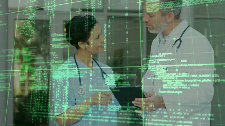 Nurse holding and tilting tablet for doctor in hospital, tapping data concluding handshake for care. Medical, collaboration, consultation, clinical, technology, teamwork, professional - Powered by Shutterstock - Get 15% off with code: PIKWIZARD15