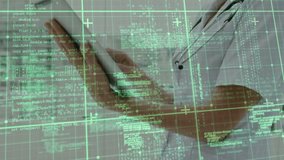 Female clinician tapping pen on tablet with stethoscope and reviewing data with green code overlay. Technology, healthcare, innovation, digital, analysis, medical, data - Powered by Shutterstock - Get 15% off with code: PIKWIZARD15