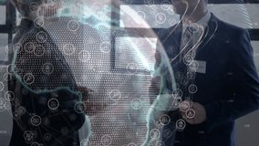 Exchanging greetings, woman and colleague discussing business network strategy with globe overlay. Corporate, networking, collaboration, modern, professional, technology, workspace - Powered by Shutterstock - Get 15% off with code: PIKWIZARD15