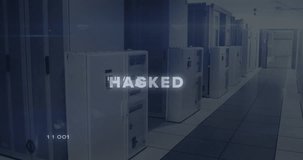 Binary digits scrolling causing glitching HACKED text floating among racks showing data breach. Cybersecurity, data breach, digital intrusion, network security, technology, cyber attack, futuristic - Powered by Shutterstock - Get 15% off with code: PIKWIZARD15