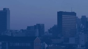 Dusk city panorama pausing, user icons emerging clustering and pulsing visualizing network growth. Technology, connection, network, digital, communication, innovation, data - Powered by Shutterstock - Get 15% off with code: PIKWIZARD15