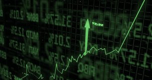 At playback start green dotted line rising while 3D arrows scaling up to visualize market surge. Financial graphs, data visualization, digital analytics, business intelligence, futuristic design, - Powered by Shutterstock - Get 15% off with code: PIKWIZARD15