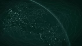 Red nodes moving inward starting flare marking sunrise while Earth rotating revealing continents. Planetary network, digital connectivity, space technology, futuristic design, technological - Powered by Shutterstock - Get 15% off with code: PIKWIZARD15