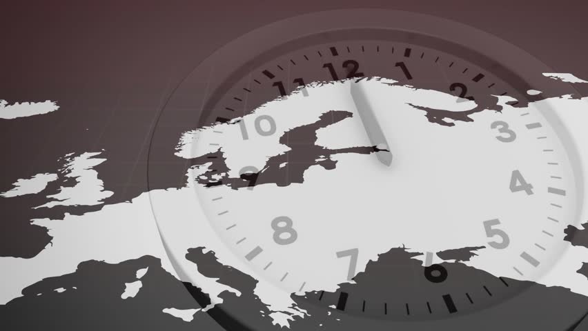 Rotating clock hand starting red arcs toward Europe map while pulsing targets syncing timing events. Timing, synchronization, data visualization, global connectivity, networks, abstract, digital - Powered by Shutterstock - Get 15% off with code: PIKWIZARD15
