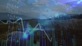 Overlay opening on charts fading and undulating line marking peaks, world map showing market trends. Infographic, data visualization, urban, professional, modern, analytics, finance - Powered by Shutterstock - Get 15% off with code: PIKWIZARD15