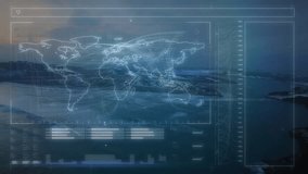 Fading translucent overlay starting coastal map view curved lines mapping data marker marking node. Geographic, connectivity, analytics, visualization, technology, digital, global - Powered by Shutterstock - Get 15% off with code: PIKWIZARD15