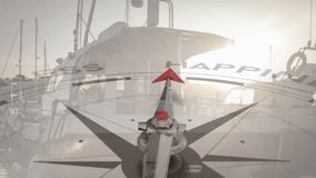 At start, sunlit compass rose rotating dial, pointer sweeping under HAPPINESS, indicating joy. Luxury, nautical, adventure, exploration, navigation, outdoors, leisure - Powered by Shutterstock - Get 15% off with code: PIKWIZARD15