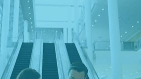 Colleagues studying folder in business lobby, AR dashboards appearing and showing charts for review. Professional, collaboration, technology, data, communication, modern, corporate - Powered by Shutterstock - Get 15% off with code: PIKWIZARD15