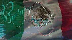 Upon Mexican flag waving candlestick chart showing rising bars shifting red, showing market trends. Financial, analytics, digital, investment, market, data, technology - Powered by Shutterstock - Get 15% off with code: PIKWIZARD15
