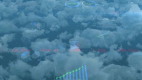 Cloud backdrop showing financials as neon bar chart emerging and numeric overlays showing trends. Analytics, data visualization, investment, business intelligence, futuristic, dashboard, technology - Powered by Shutterstock - Get 15% off with code: PIKWIZARD15