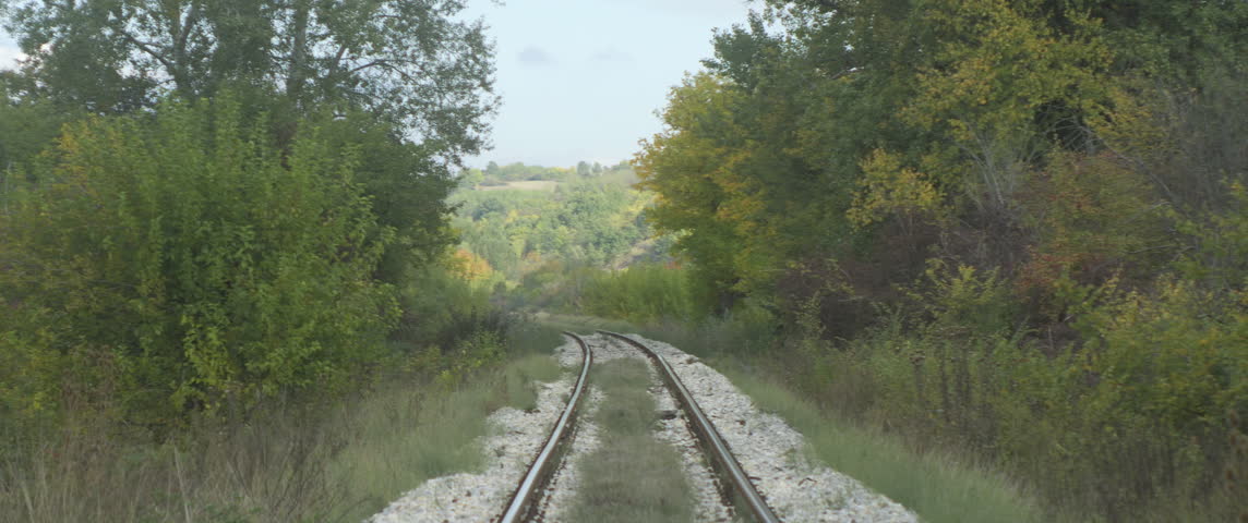 Trees by the railroad tracks 5.7K scope zooming out video