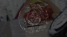 Girl adjusting blindfold initiating network globe forming around head for educational tech play. Child, innovation, technology, fantasy, interaction, emotion, connectivity - Powered by Shutterstock - Get 15% off with code: PIKWIZARD15