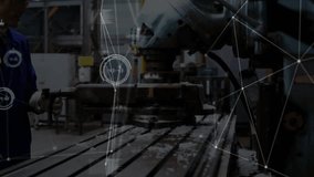 Machinist securing workpiece and initiating digital overlay for monitoring manufacturing output. Industrial, manufacturing, automation, technology, precision, engineering, productivity - Powered by Shutterstock - Get 15% off with code: PIKWIZARD15