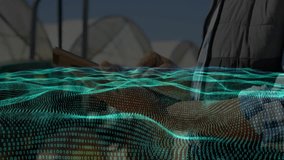 Mid adult man tapping smartphone and swiping, visualizing data with animated technology wave mesh. Technology, innovation, futurism, data visualization, digital, urban, modern - Powered by Shutterstock - Get 15% off with code: PIKWIZARD15