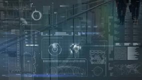 Business team walking down corridor analyzing holographic charts after digital interface start. Technology, collaboration, data visualization, innovation, corporate, modern, professional - Powered by Shutterstock - Get 15% off with code: PIKWIZARD15