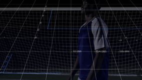 soccer player shifting head tracking metrics, ball entering frame cushioning for sports analysis. Athlete, sports technology, digital interface, futuristic design, performance analytics, nighttime - Powered by Shutterstock - Get 15% off with code: PIKWIZARD15
