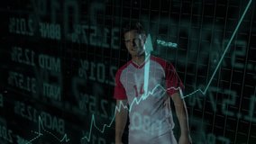 pulsing finance graph causing soccer player raising hands and juggling ball amid rising arrows. Digital, innovation, technology, productivity, athleticism, futuristic, data-driven - Powered by Shutterstock - Get 15% off with code: PIKWIZARD15