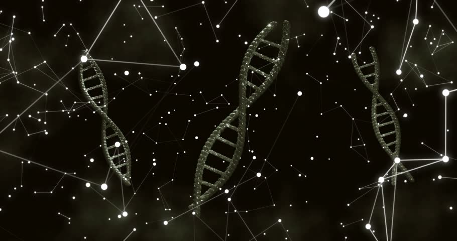 Upon helix appearing DNA model spinning while bars sliding and nodes pulsing illustrating data flow. Futuristic, digital, visualization, scientific, technology, vibrant, connectivity