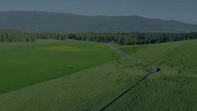 Sweeping aerial shot starting globe overlaying fields rotating nodes showing agriculture data. Geospatial, data visualization, digital network, connectivity, global technology, futuristic, - Powered by Shutterstock - Get 15% off with code: PIKWIZARD15