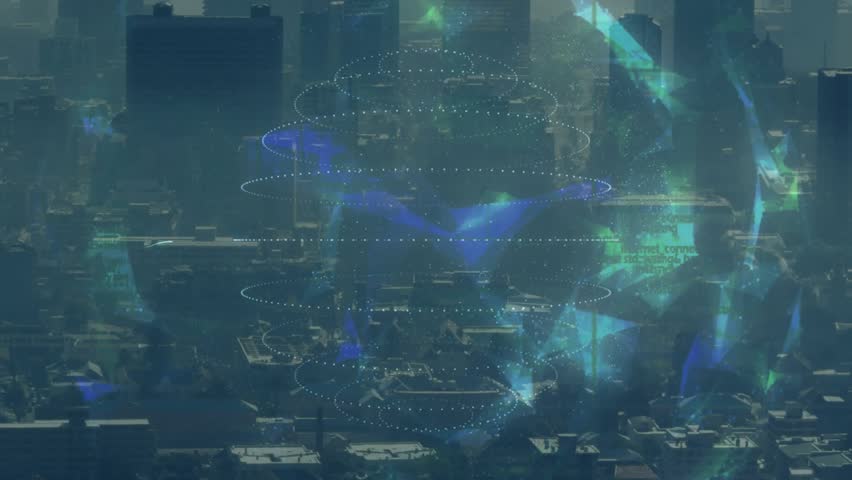 Cloud icon emerging over dusk skyline starting icons linking, pulsing network connectivity. Technology, connectivity, digital, network, data, innovation, urban - Powered by Shutterstock - Get 15% off with code: PIKWIZARD15