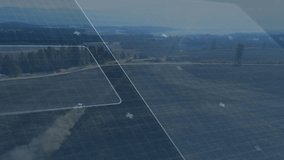 Animated HUD fading, gauge pulsing while tractor advancing raising dust for monitoring data. Precision, automation, technology, innovation, agriculture, aerial, analytics - Powered by Shutterstock - Get 15% off with code: PIKWIZARD15