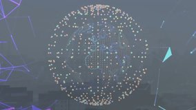 Rotating sphere fading cloud icon linking gear to silhouette and connecting icons into network. Technology, innovation, connectivity, digital, futuristic, data, cyberspace - Powered by Shutterstock - Get 15% off with code: PIKWIZARD15