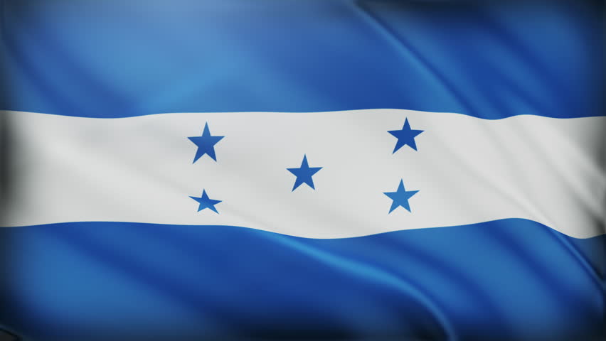This video shows a high-quality 3D render of the national flag of Honduras. It features a horizontal triband of blue, white, and blue, with five blue stars on the white band.