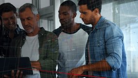 On red line appearing, team leaning over laptop analyzing data, interpreting rising bar charts. Collaboration, teamwork, analytics, data visualization, digital, modern, progress - Powered by Shutterstock - Get 15% off with code: PIKWIZARD15