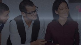 Business team reviewing data activating data holograms; man pointing stylus, woman swiping tablet. Technology, collaboration, innovation, futuristic, analytics, digital, professional - Powered by Shutterstock - Get 15% off with code: PIKWIZARD15