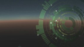 On start green circular HUD pulsing rotating while panels sliding with scrolling code showing data. Futuristic, interface, technology, animation, data visualization, digital, sci-fi - Powered by Shutterstock - Get 15% off with code: PIKWIZARD15