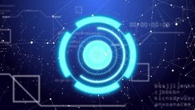 On start teal circle appearing on blue backdrop, rings splitting and rotating, data panels updating. Technology, data visualization, futuristic, digital interface, cybernetics, network, innovation - Powered by Shutterstock - Get 15% off with code: PIKWIZARD15