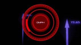 on start red gauge visualizing speed climbing 1-148 MPH with ring filling and arrows rising. Dashboard, analytics, animation, technology, innovation, data visualization, digital interface - Powered by Shutterstock - Get 15% off with code: PIKWIZARD15