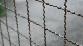 Close up of old rusty wire mesh fence with blurred river and green nature background in outdoor environment - Powered by Shutterstock - Get 15% off with code: PIKWIZARD15