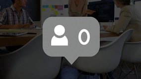 Presenter speaking in business meeting, overlay fading in and showing rising follower count. Collaboration, analytics, teamwork, data visualization, corporate, professional, modern - Powered by Shutterstock - Get 15% off with code: PIKWIZARD15