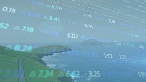 Financial overlay fading in at start over coastal cliff updating charts visualizing market trends. Technology, data visualization, financial analytics, outdoor, nature, dynamic, modern - Powered by Shutterstock - Get 15% off with code: PIKWIZARD15