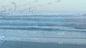 Ocean waves rolling under pale sky initiating graphs fading in, curves and bars showing data trends. Seascape, data visualization, financial analysis, tranquil, abstract, minimalistic, oceanic - Powered by Shutterstock - Get 15% off with code: PIKWIZARD15