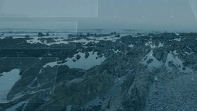 Translucent HUD fading over shore starting pulsing ring and fluctuating waveform for map overlay. Futuristic, technology, interface, digital, ocean, marine, data visualization - Powered by Shutterstock - Get 15% off with code: PIKWIZARD15