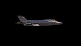 A detailed 4K seamless looping animation of a modern fifth-generation stealth fighter jet (F-35 style) performing aggressive, dynamic flight maneuvers. The aircraft is isolated on a pure black backgro - Powered by Shutterstock - Get 15% off with code: PIKWIZARD15