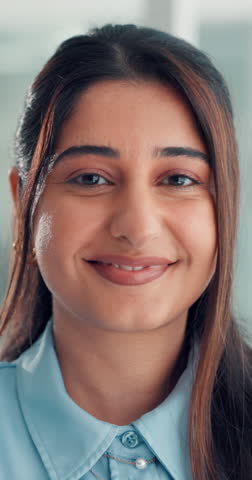 Face, happy woman and human resources with smile in office, pride and about us for corporate career. Recruitment, professional or confident employee with laugh in workplace, we are hiring or portrait