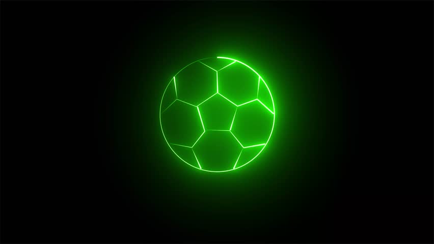 Football icon animation by green color neon on black background. neon football round icon.
